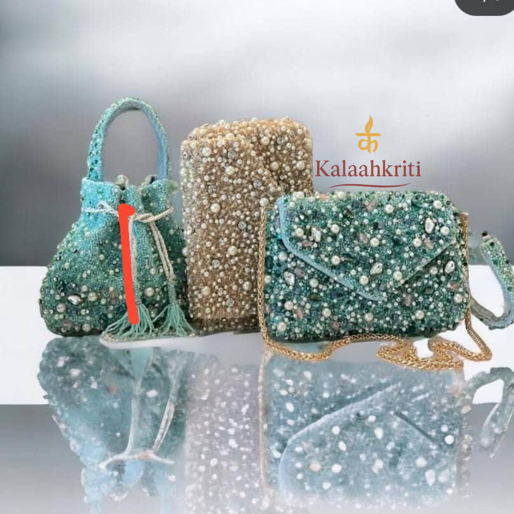 Green Pearls Diva Embellished Purse exporter in india